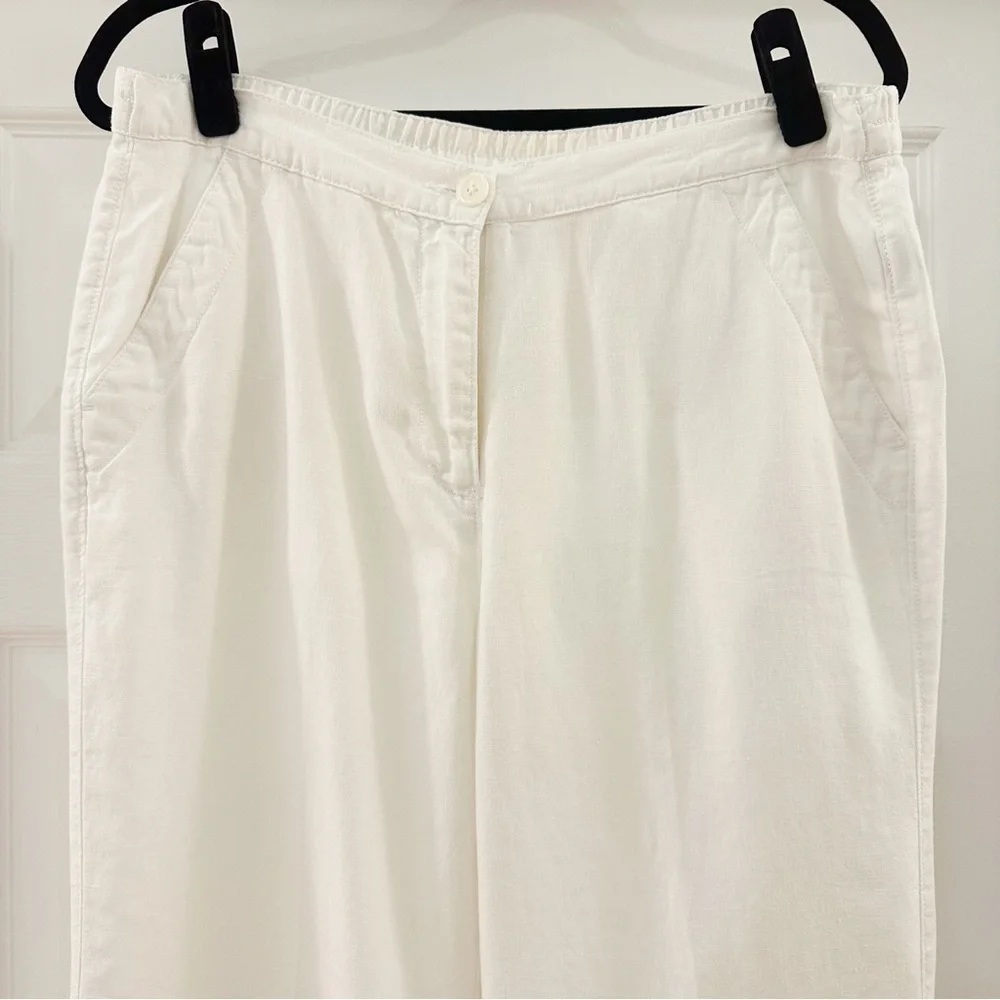L.L. Bean Classic Fit 100% Linen Wide Leg Pants White 268512 sz 10 Regular